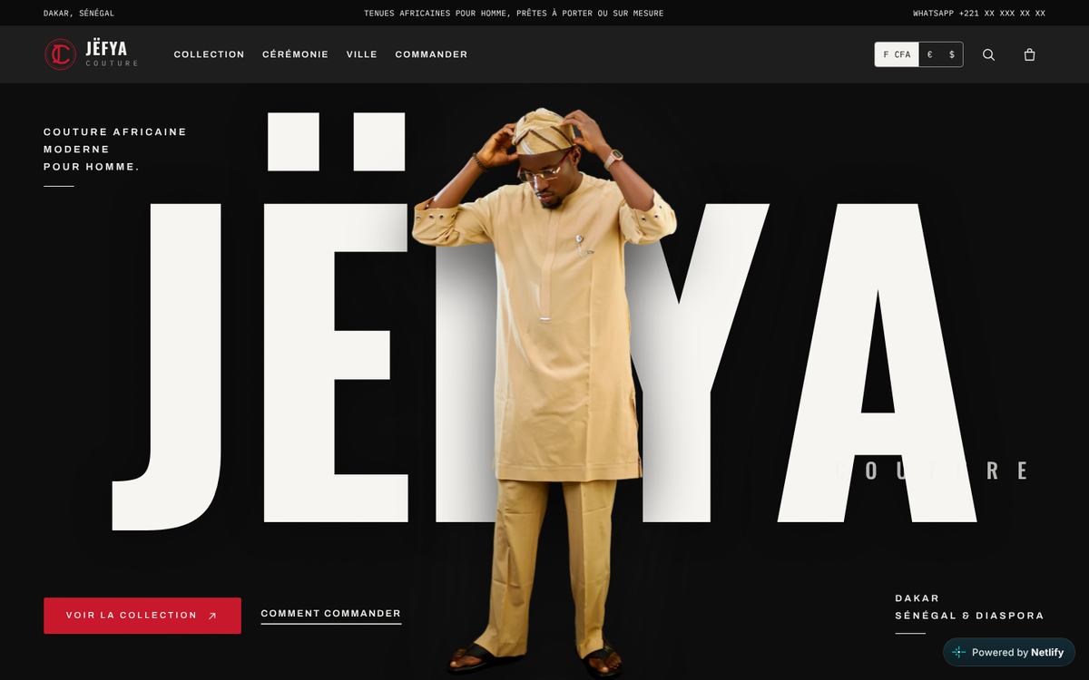 Page d'accueil du site Jëfya Couture