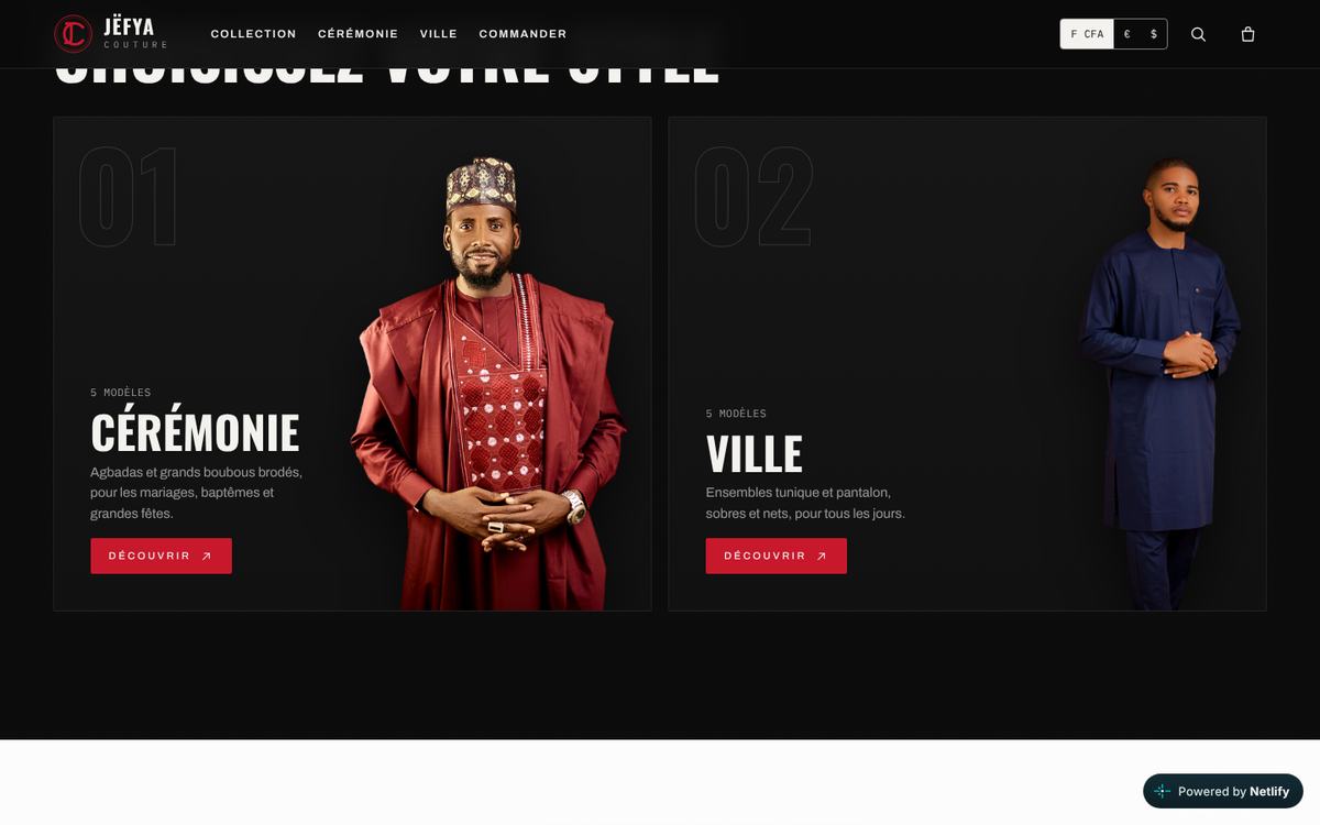 Une section du site Jëfya Couture