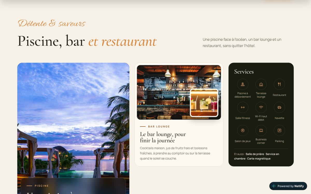 Une section du site Jëfya Hôtel