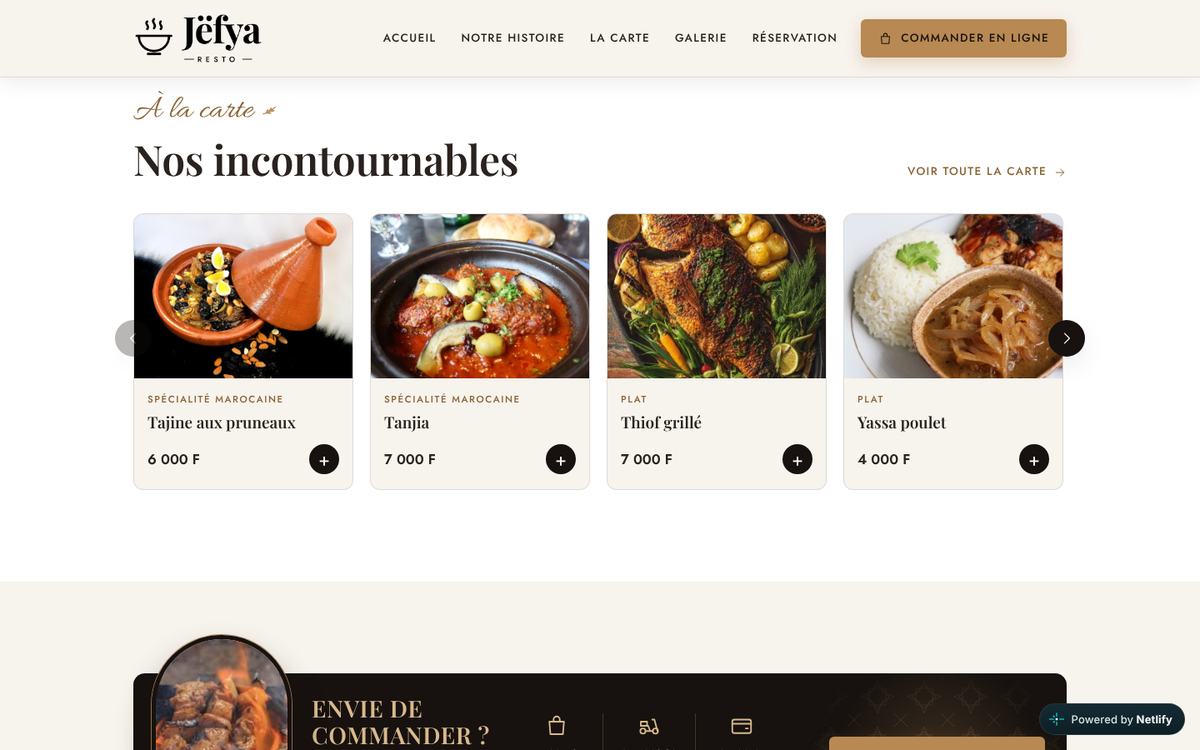 Une section du site Jëfya Resto