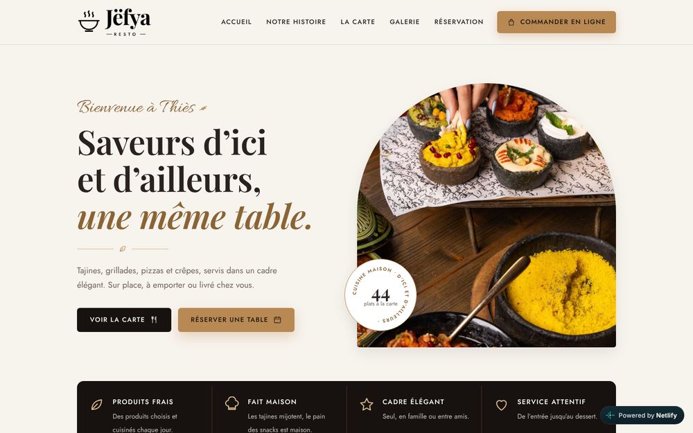 Site Jëfya Resto, version ordinateur